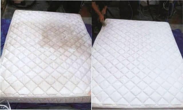 Mattress before and after cleaning, stains and discolouration removed